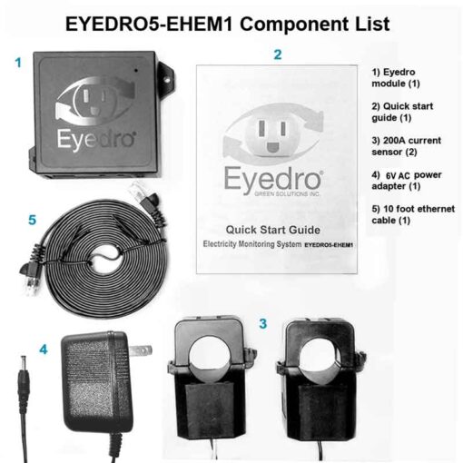 EYEDRO5-EHEM1 home energy monitor components - list of items in the box